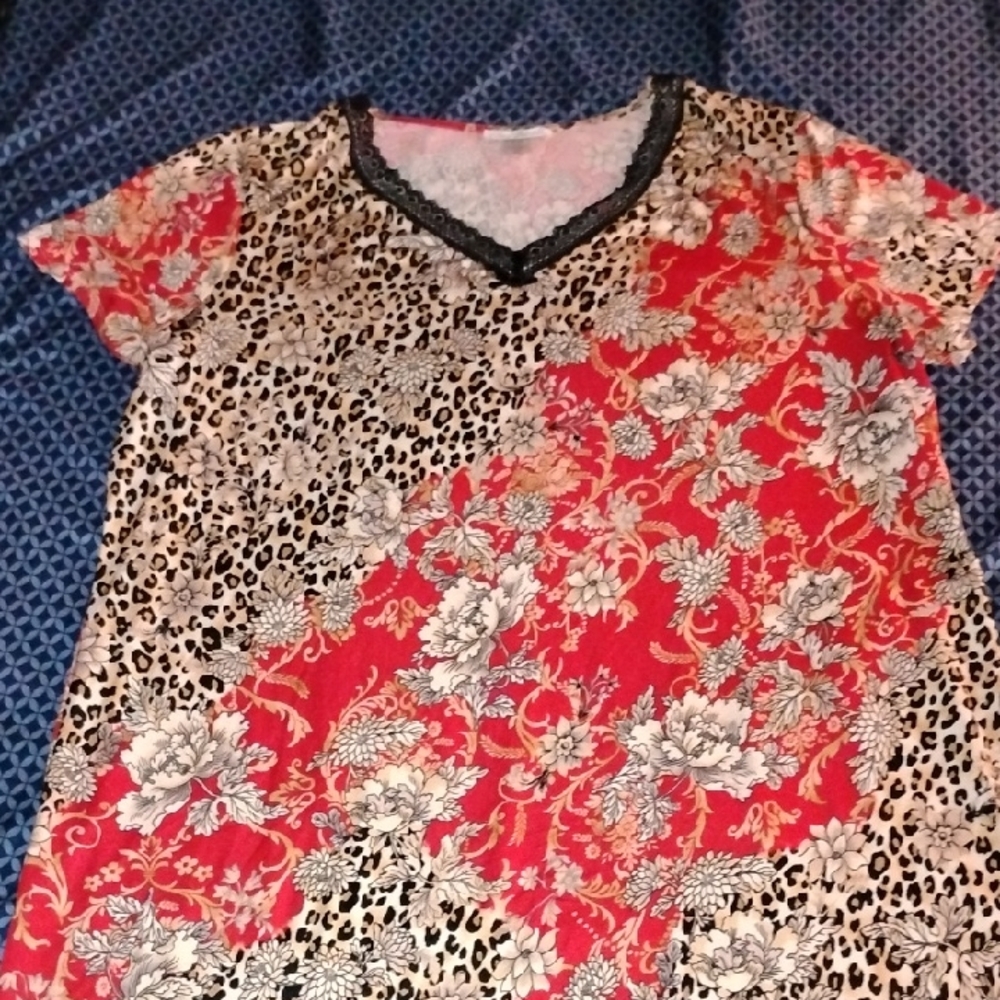 Linea Donatella floral And Leopard Print Silk Nightgown Pajama